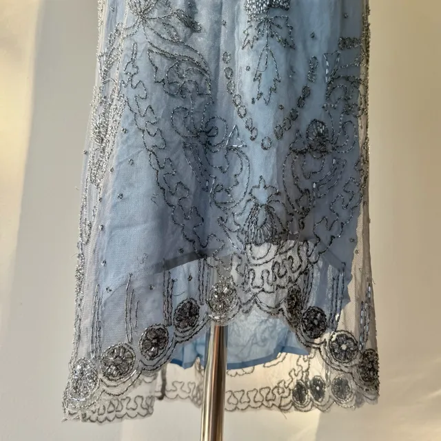 Beaded Embellished Light Blue and Silver Mesh Skirt