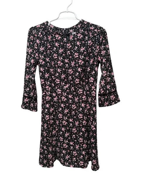 Divided By H&M Floral Long Sleeve Dress Size 4 Black