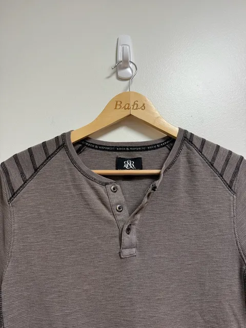 Rock & Republic Thermal Henley Shirt Brown Size L