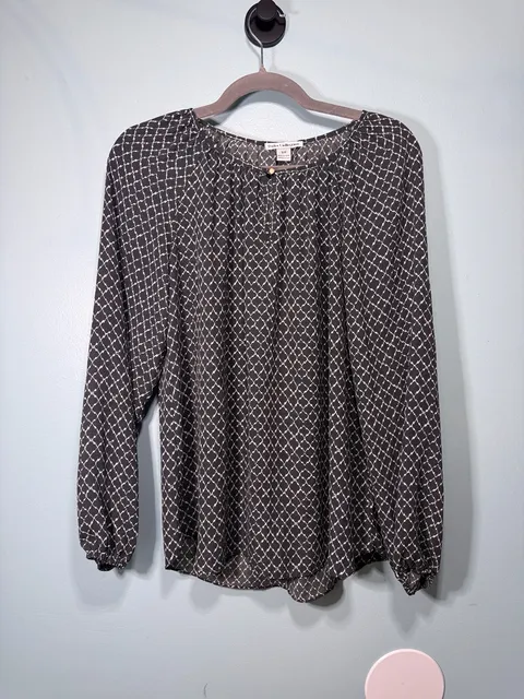 Dalia Collection Blouse Size S Black White Lattice Long Sleeve
