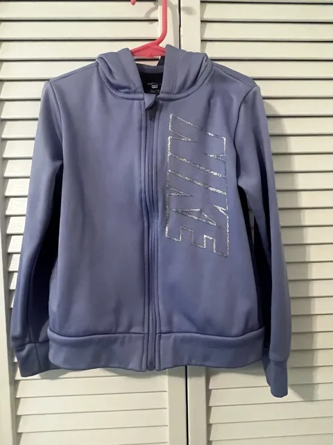 Nike Dri-FIT Full-Zip Hoodie Size 6/M Purple Glitter Logo