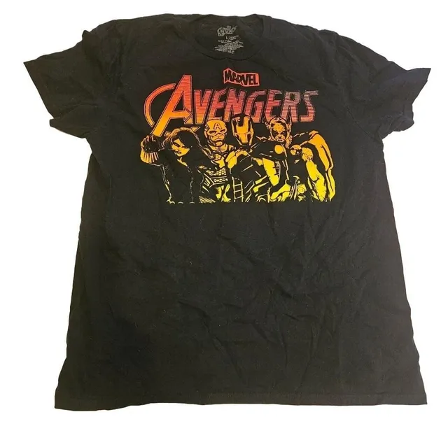 Marvel Avengers Graphic T-Shirt Size L Black Superhero Group Print Tee