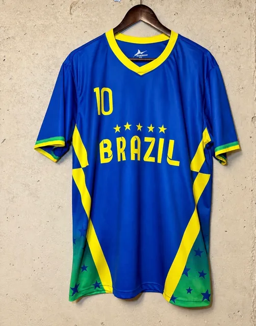 SURWIDA Brazil Soccer Jersey Size XL Blue Yellow 10 Star Graphic