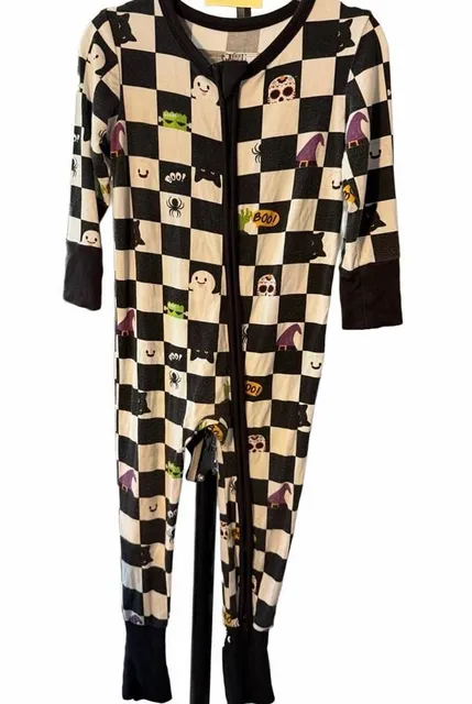 Snuggle Bums Halloween Checkered Zipper Romper Size 2T Bamboo