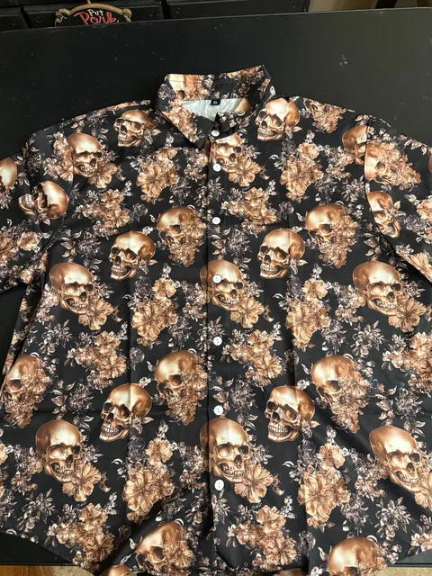 Unbranded Skull Floral Button-Up Shirt Size XL Black Brown