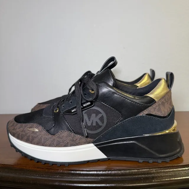 Michael Kors Theo Trainer Size 7.5M Black Monogram