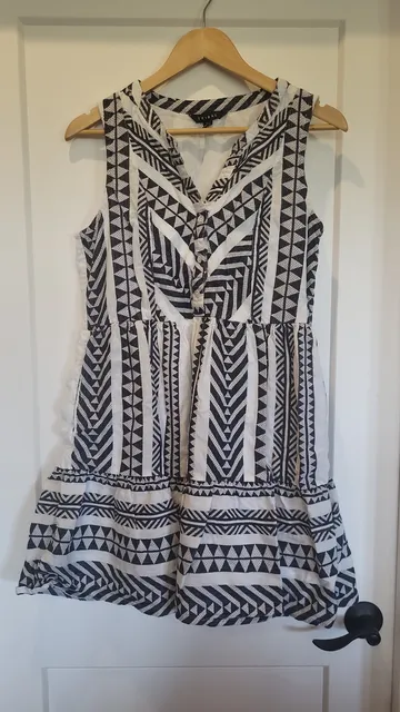 Tribal Western Geometric Geo-Print Sleeveless Tiered Mini Dress, M