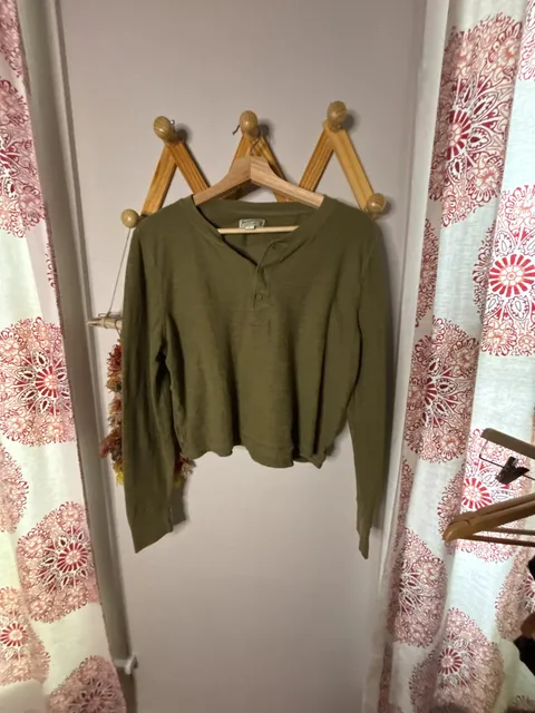 Tecovas Henley Size L Green Long Sleeve Cotton Thermal