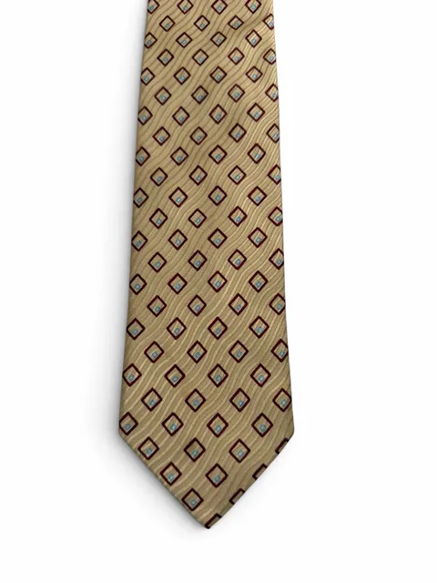 Ermenegildo Zegna Silk Necktie Gold Square Geometric Pattern