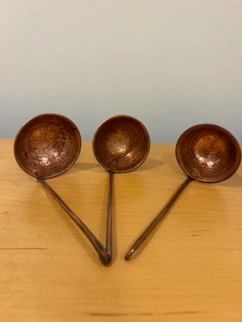 Vintage Farmhouse French Country Hand Crafted Hammered Copper Ladles Set of 3