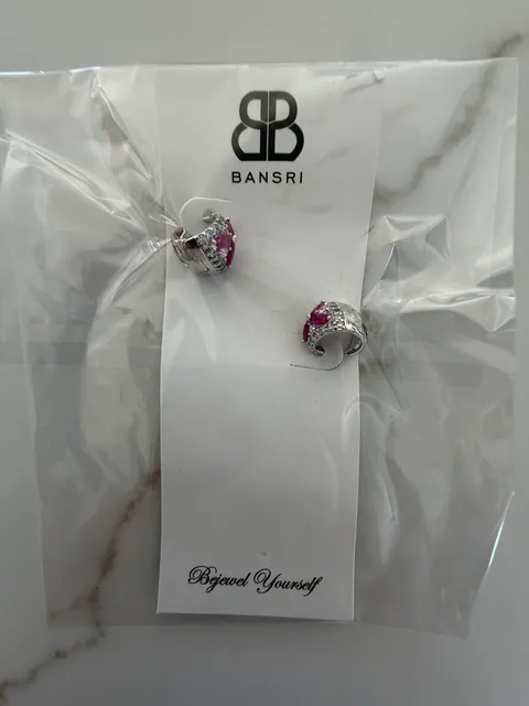 Bansri Ruby And Crystal Pave Huggie Hoop Earrings