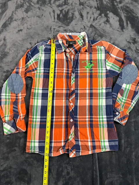 Kids Beverly Hills Polo Club Plaid Button Down Shirt Size L 16/18#167