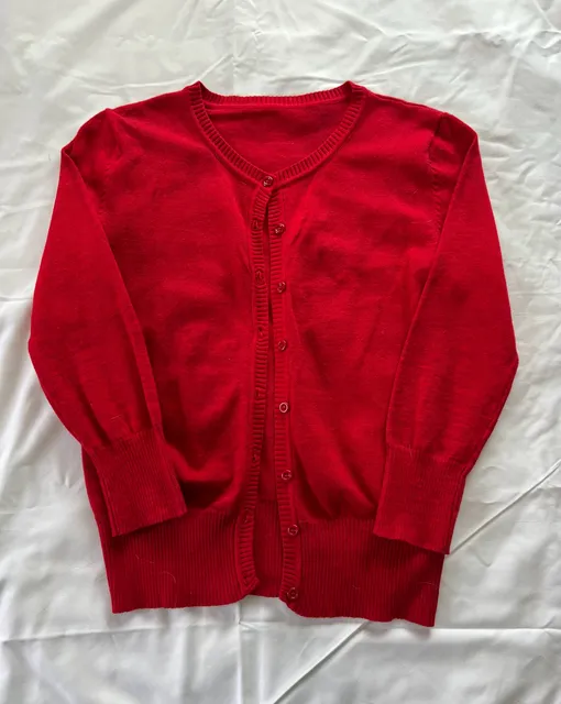 Red Button-Front Cardigan Sweater