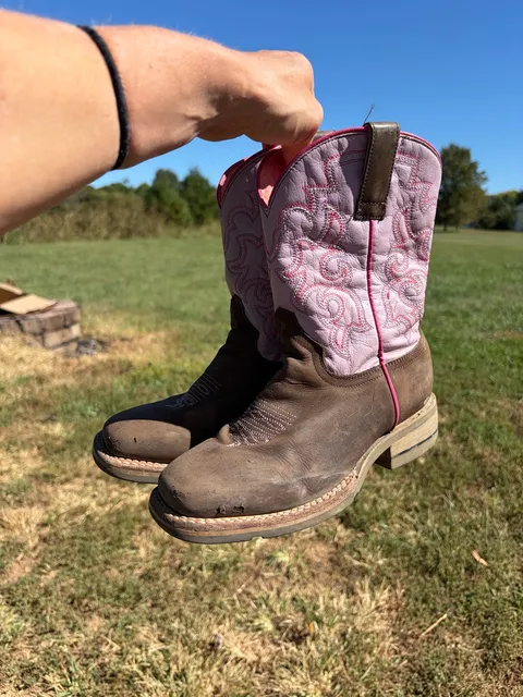 girls Roper Western Boots Size 2 Pink Brown Cowgirl Square Toe