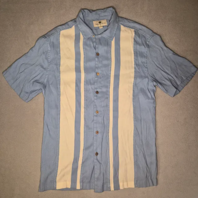 Island Shores Short Sleeve Button Down Shirt Blue Cream size mens large Beach