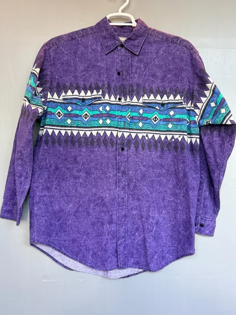 Western Plains Trading Co. Aztec Geometric Long Sleeve Shirt Size L Purple