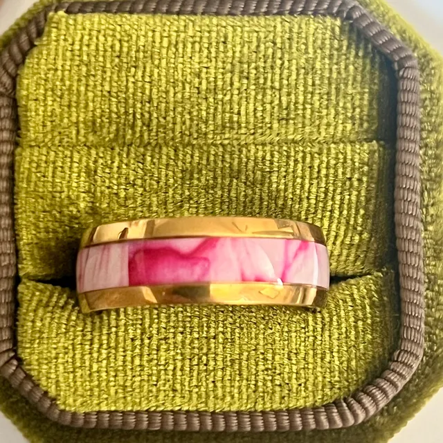 Tungsten Pink Abalone Shell Camo Inlay High Polished Shine 8mm Band Size 11