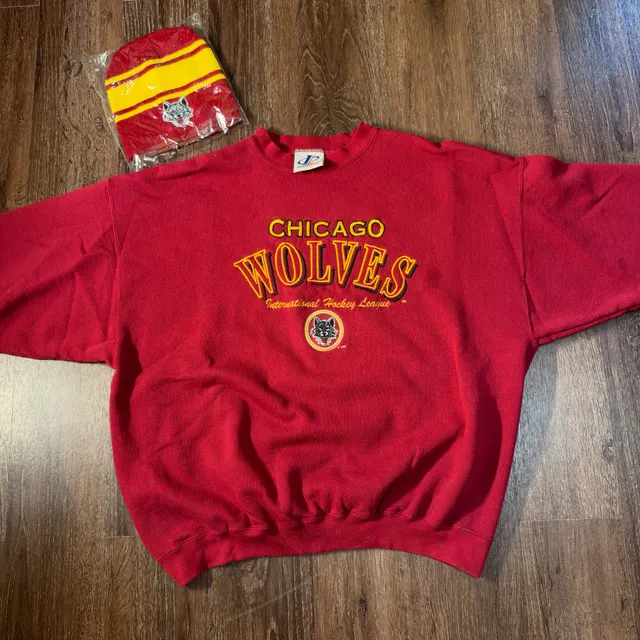 Logo Athletic Chicago Wolves Sweatshirt Vintage IHL Hockey Red Size L