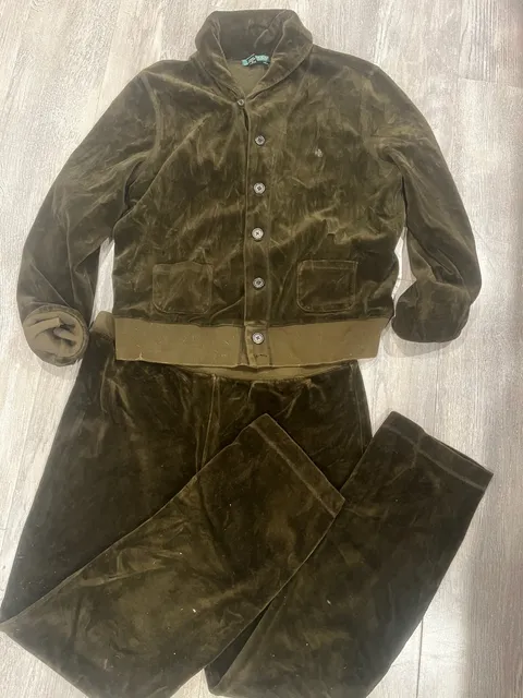 Lauren Ralph Lauren Velour Tracksuit Matching Set Olive Green