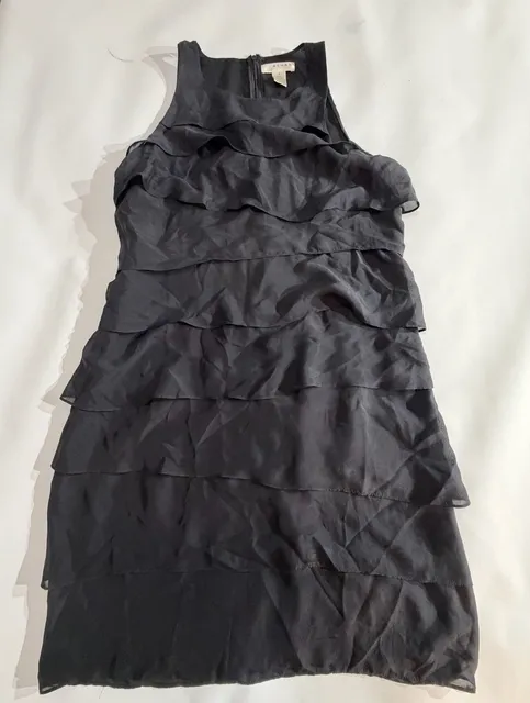 Kenar Black 100% Silk Tiered Ruffle Sleeveless Mini Dress Size 8
