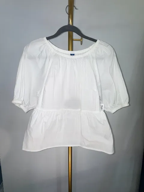 Old Navy Peplum Top Size XS White Cotton Short Puff Sleeve Cutout Back