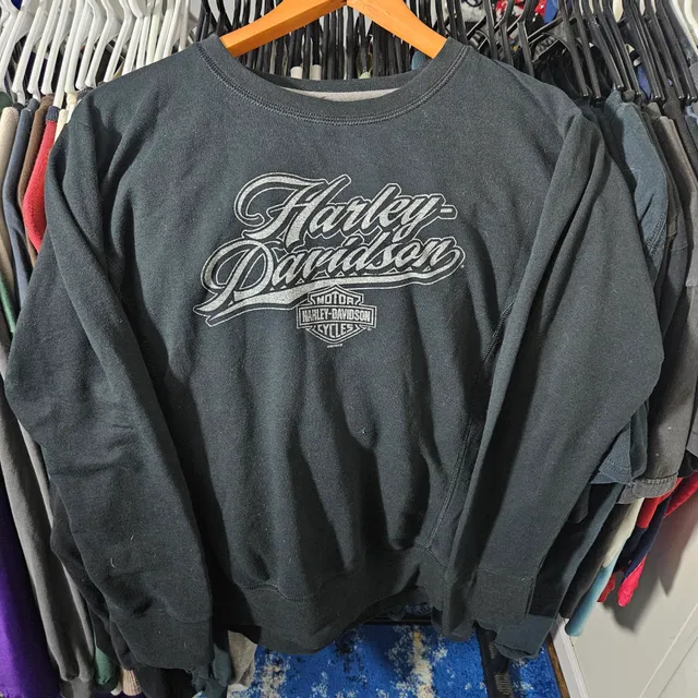 Harley-Davidson Crewneck Sweatshirt Size L Black Mad River Ohio
