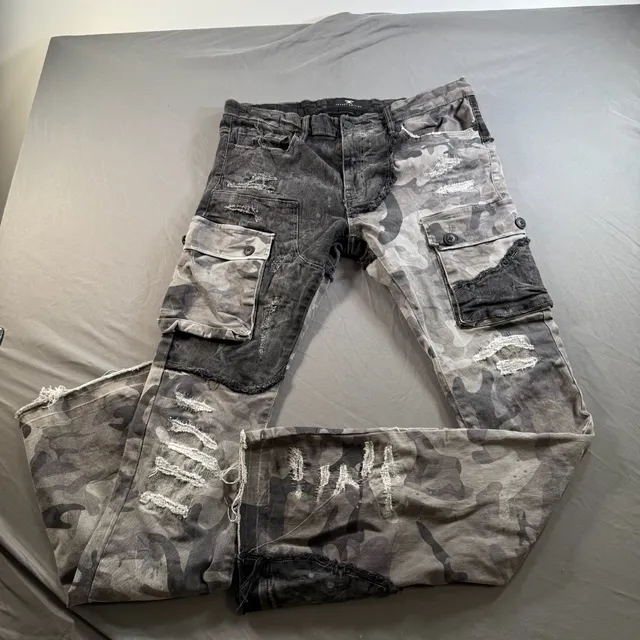Jordan Craig Legacy Edition Ross Stacked Camo Distressed Cargo Jeans 34