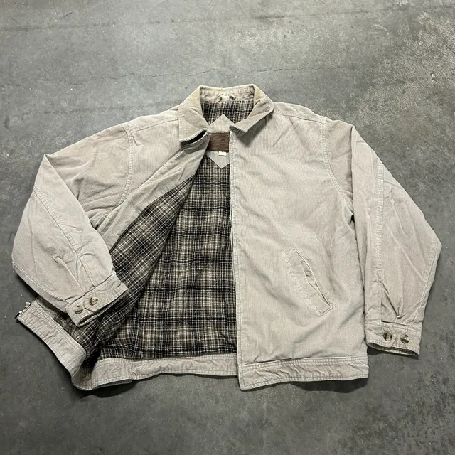 Fieldmaster Rugged Outerwear Men's L Corduroy Jacket Beige Plaid Lined Workwear