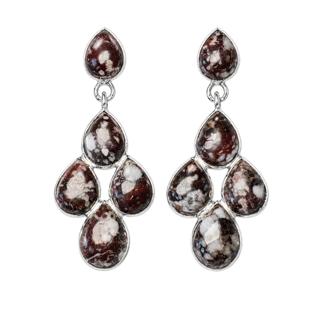 Wild Horse Sterling Silver Teardrop Cluster Dangle Earrings