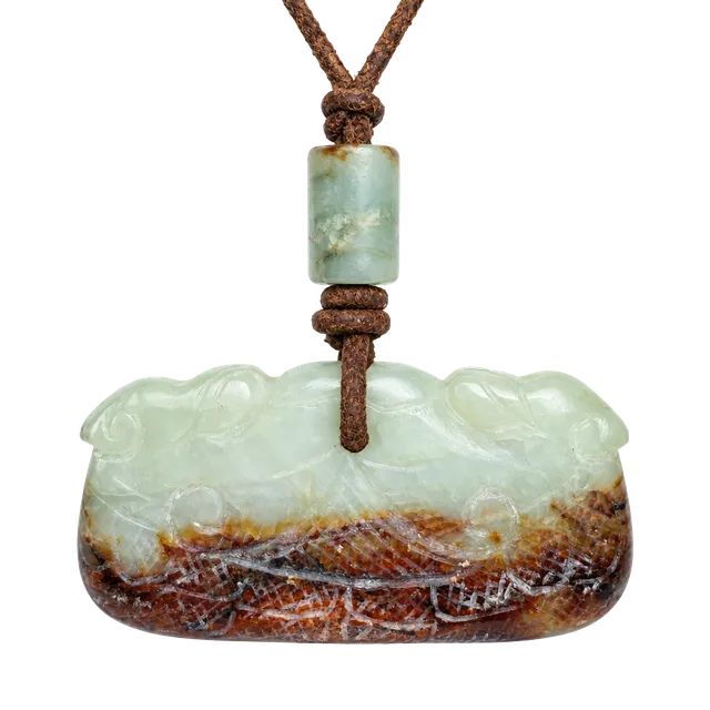 Hand Carved Green and Brown Jadeite Dragon Pendant Necklace