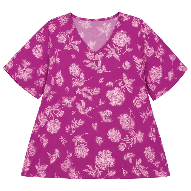 Croft & Barrow The Classic Tee Size 4X Purple Floral V-Neck Top