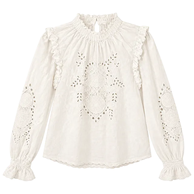 Jennifer Grace Blouse Size S White 100% Cotton Eyelet Embroidered Ruffle blouse