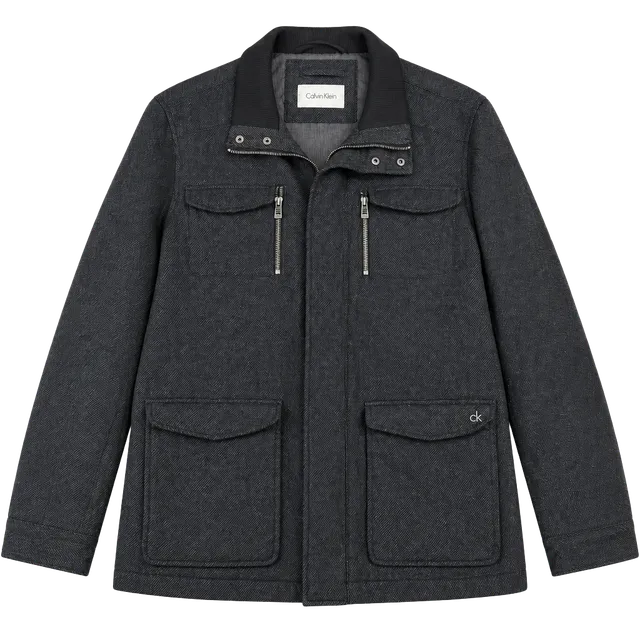 Calvin Klein Mens L Wool Blend Field Jacket Charcoal Gray Utility Coat