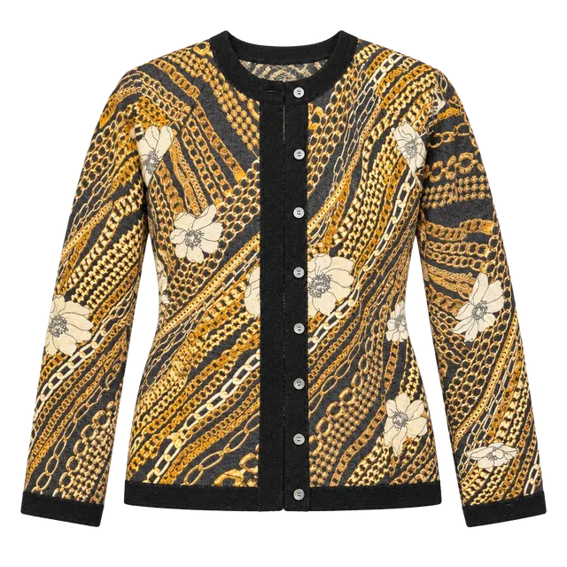 Neiman Marcus Cashmere Cardigan Sweater Size L Chain Floral