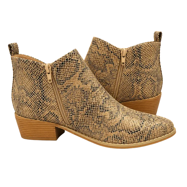 Corkys Taupe Snake-Print Ankle Booties