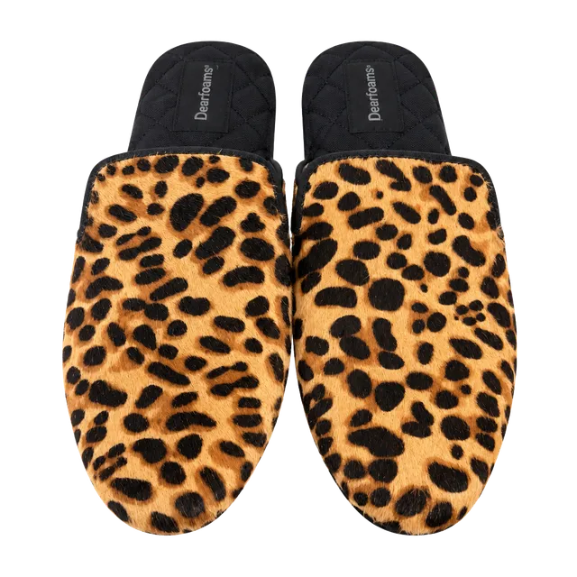 Birdies Slippers Leopard Print Calf Hair Mule Shoes