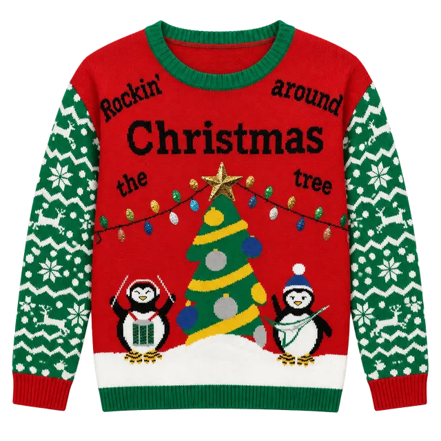 Rockin Around Christmas Tree Ugly Christmas Sweater L Red Green