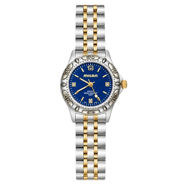 Milan Water Resistant 100 FT Watch Two Tone Blue Dial