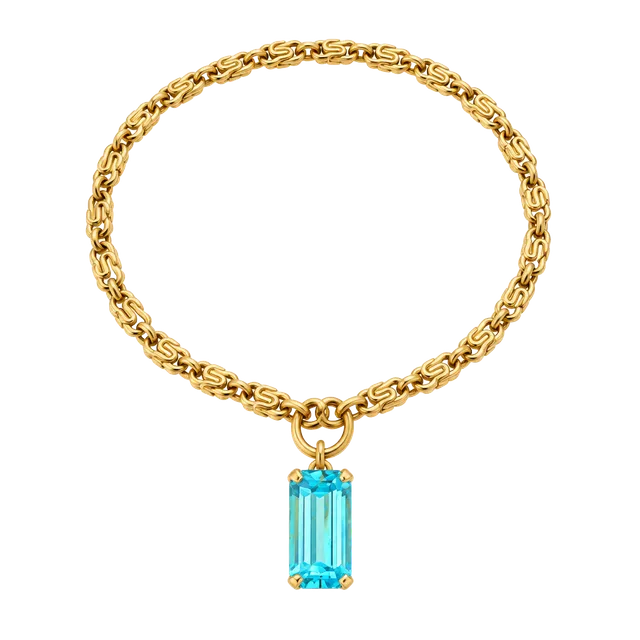 Vintage 1960s German Silver Tone and Brass Blue Gemstone Charm Bracelet