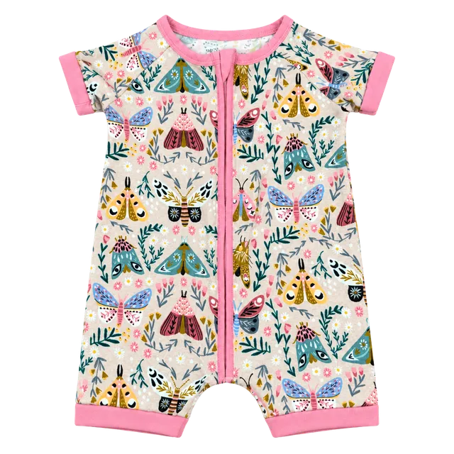 The Sleepy Sloth Oh Moth-er Romper Shorty 6/12m pink butterflies moth HTF