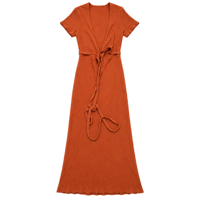 FP Beach Midi Dress Size L Orange Ribbed Tie Front Cutout