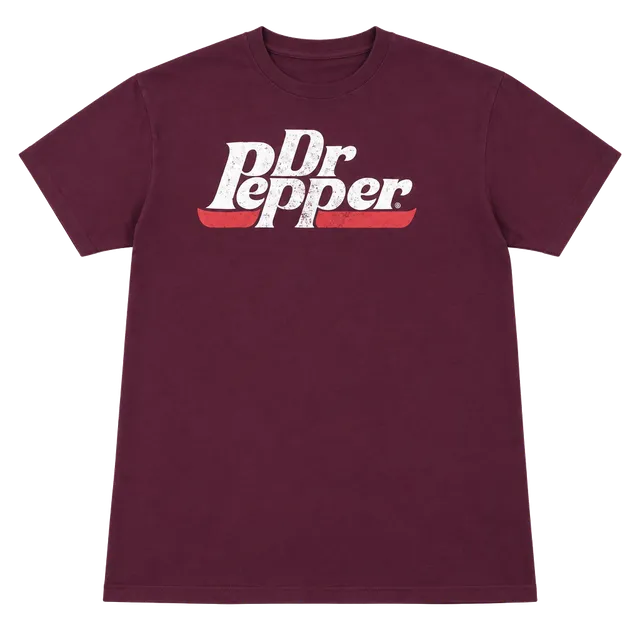 Dr Pepper Men's Distressed  T-Shirt Established 1885 Short Sleeve Maroon Large