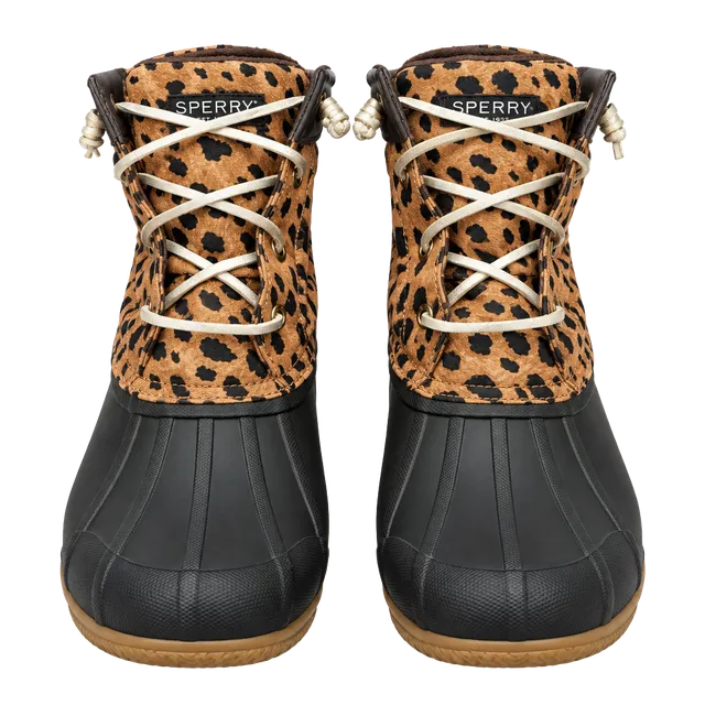 Sperry Saltwater Duck Boots Size 8.5M Leopard Print
