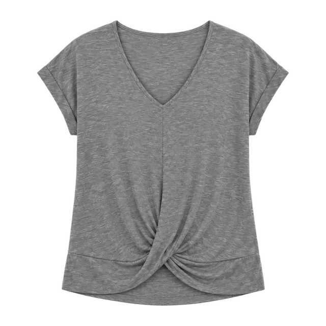 NWT- a.n.a V-Neck Twist Front T-Shirt Size M Gray Rayon Blend