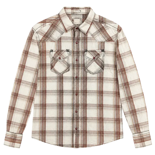 BKE Plaid Long Sleeve Western Shirt Large Brown Button Down