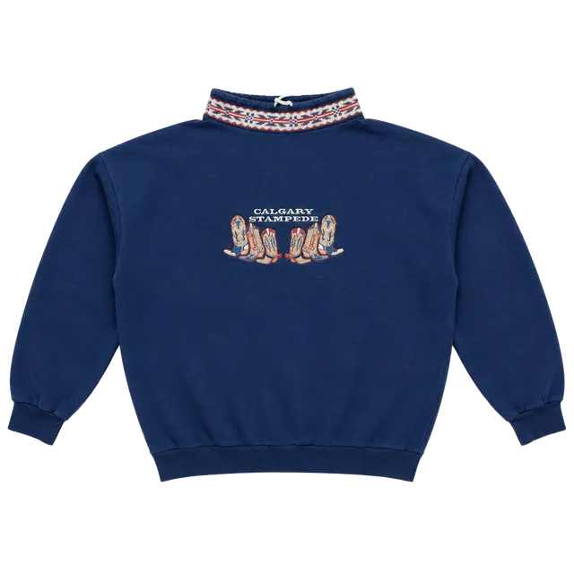 Vintage Embroidered Cowboy Boots Western Cowboy Blue Sweatshirt