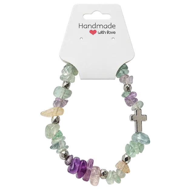 Fluorite Chip Bead Bracelet With Cross Charm