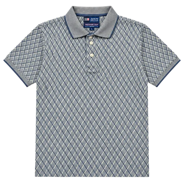 Arrow Southport Polo Shirt Size L Blue Diamond Knit Short Sleeve