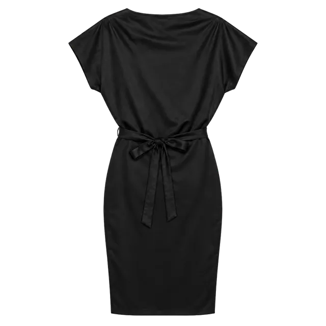 Faux Leather Dress Black Cowl Neck Tie Waist