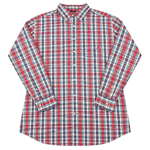 Nautica Plaid Long Sleeve Button Down Shirt Size 1XLT Red Blue White